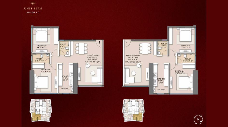 Sigma-Garnet-Floor-Plan-2 BHK- 818 Sqft